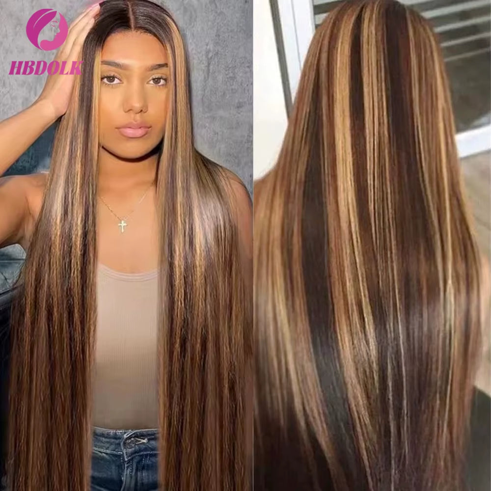 Ombre Honey Blonde 4/27 Highlight 5X5 13X4 Bone Straight Lace Front Wig Human Hair Pre Plucked with Baby Hair