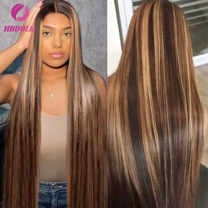 Ombre Honey Blonde 4/27 Highlight 5X5 13X4 Bone Straight Lace Front Wig Human Hair Pre Plucked with Baby Hair
