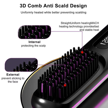 Experience Effortless Style Anywhere with the 2026 Cordless Portable Hair Straightener Brush - Fast Heating with LCD Temperature Display