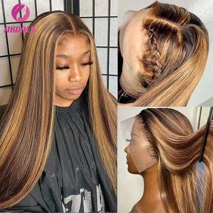 Ombre Honey Blonde 4/27 Highlight 5X5 13X4 Bone Straight Lace Front Wig Human Hair Pre Plucked with Baby Hair