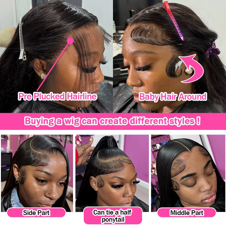 40 30Inches Bone Straight 250 Density 13X6 Lace Front 100% Human Hair Wig Brazilian 13X4 HD Lace Frontal Wigs for Women