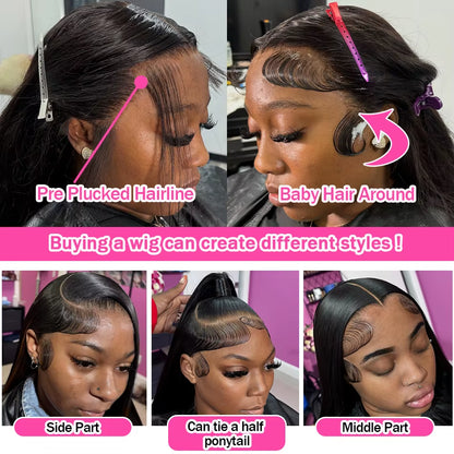 40 30Inches Bone Straight 250 Density 13X6 Lace Front 100% Human Hair Wig Brazilian 13X4 HD Lace Frontal Wigs for Women