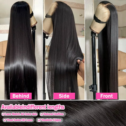 40 30Inches Bone Straight 250 Density 13X6 Lace Front 100% Human Hair Wig Brazilian 13X4 HD Lace Frontal Wigs for Women