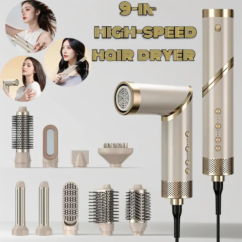 9 in 1 Hair Dryer Hot Comb Set Professional Curling Iron Hair Straightener Styling Tool for Professional Hair Dryer Household