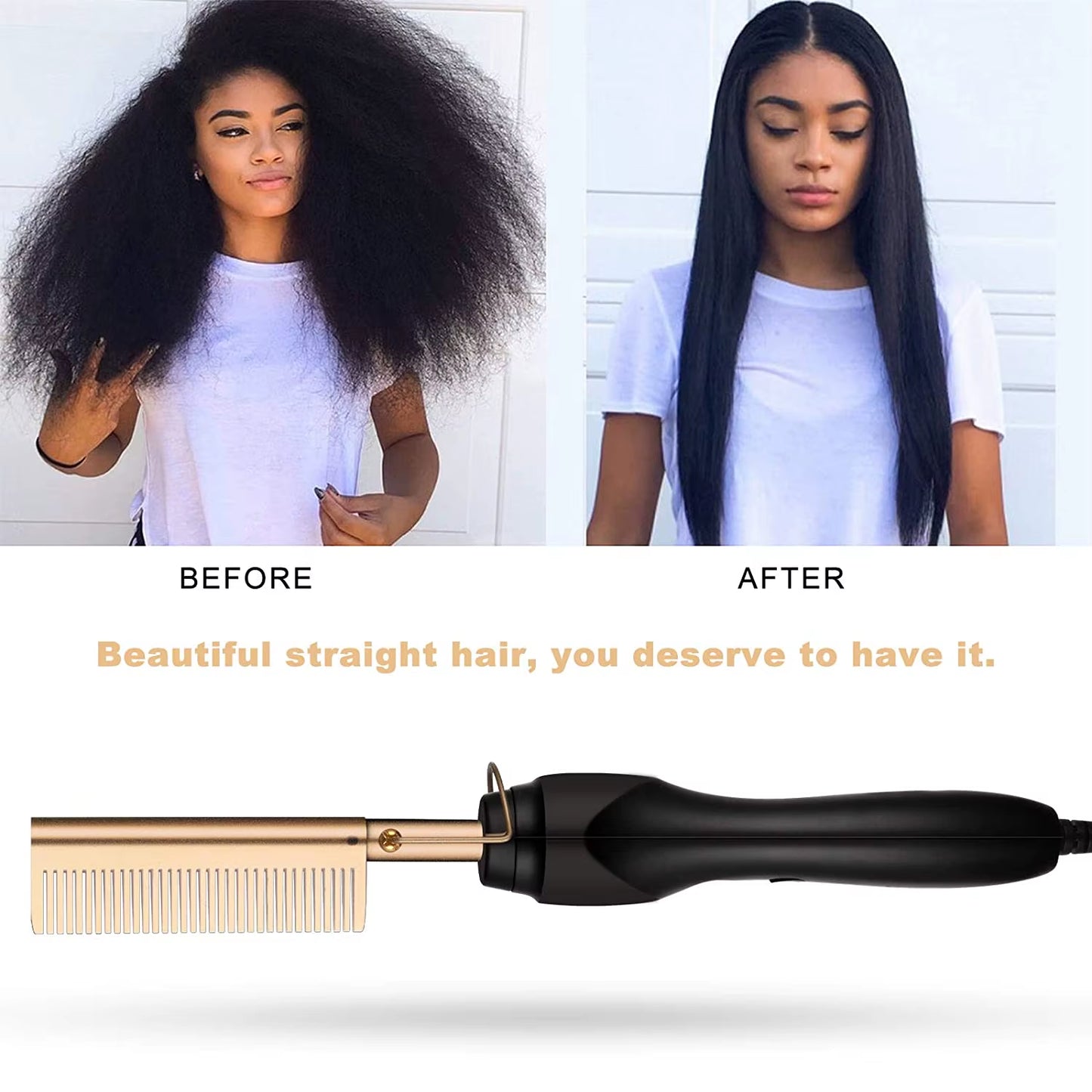 Experience Effortless Styling with the 2-in-1 Hot Comb Hair Straightener - Fast Heating, Portable & Anti-Scald Design!