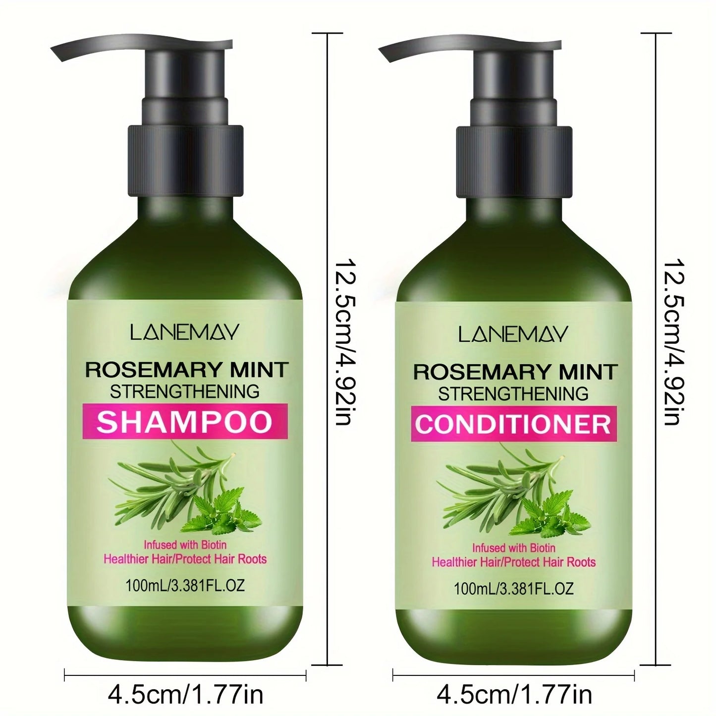 2PCS Rosemary Mint Strengthening Shampoo and Conditioner Set, Moisturizing with Rosemary Extract for Healthier, Stronger Hair