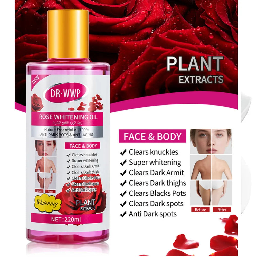 Rose Turmeric Kojic Acid Massage Body Oil 220Ml Whitening Body Oil for Dark Spots, Brightening Smoothing Face Body Skin Care