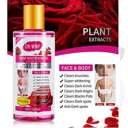 Rose Turmeric Kojic Acid Massage Body Oil 220Ml Whitening Body Oil for Dark Spots, Brightening Smoothing Face Body Skin Care