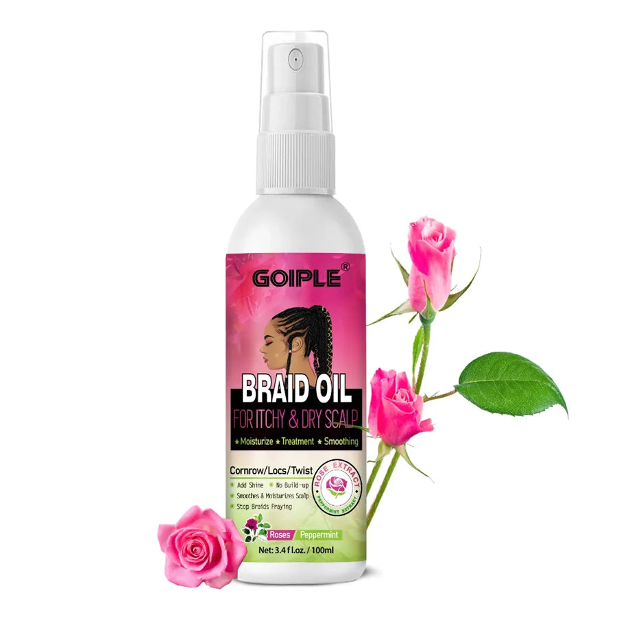 Natural Rose Extract Braid Oil for Itchy Dry Scalp Cornrow Locs Twist Add Shine Smoothes Moisturizes Hair Care Oil