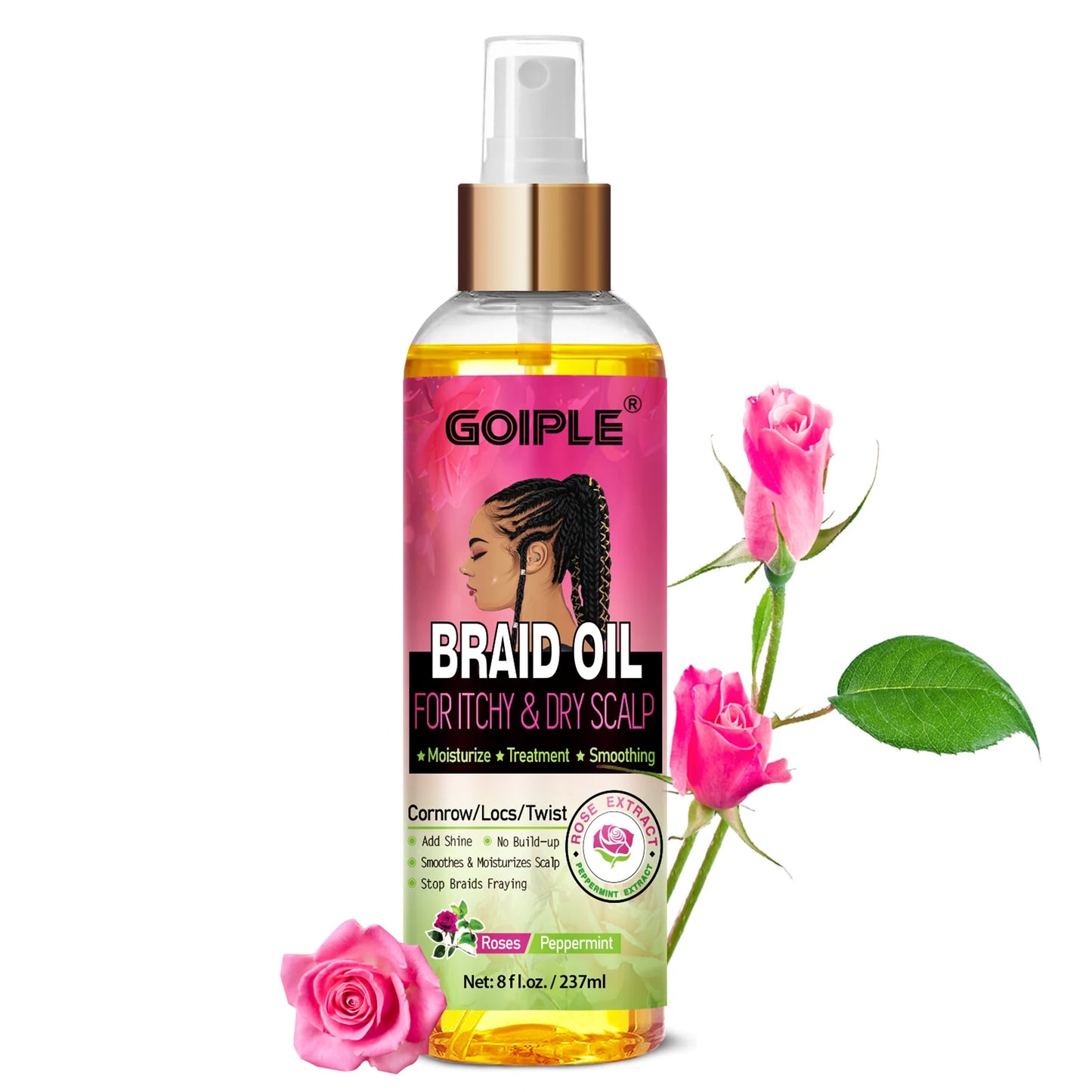 Natural Rose Extract Braid Oil for Itchy Dry Scalp Cornrow Locs Twist Add Shine Smoothes Moisturizes Hair Care Oil