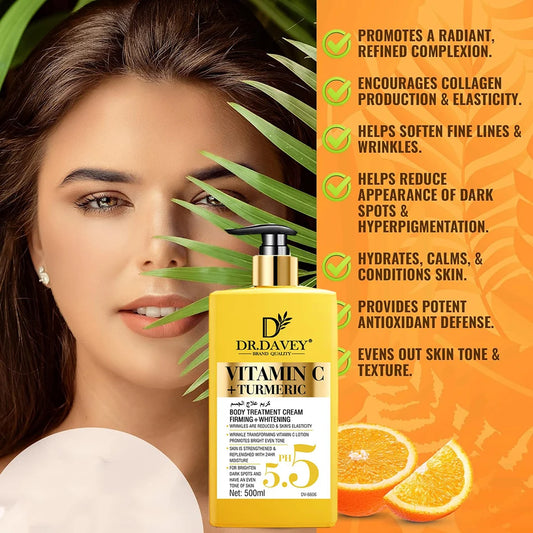 Vitamin C Natural Turmeric Brightening Body Lotion, Reduce Blemish, Acne, Smooth , Glowing & Hydration Cream, for All Skin Types