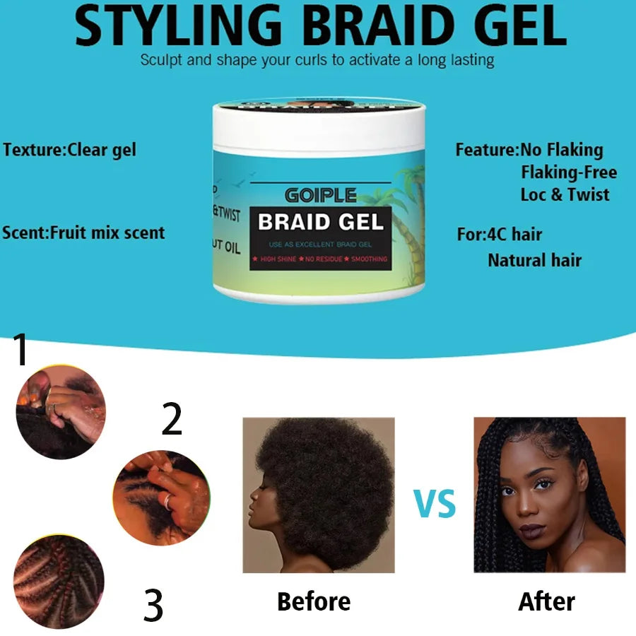 100G Tea Tree Mint Braid Styling Gel Edge Control Frizz Smooth Hair Wax Pomade Loc Twist Braiding Cream for African Women