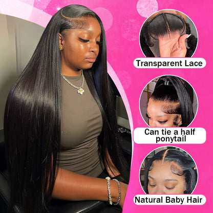 40 30Inches Bone Straight 250 Density 13X6 Lace Front 100% Human Hair Wig Brazilian 13X4 HD Lace Frontal Wigs for Women
