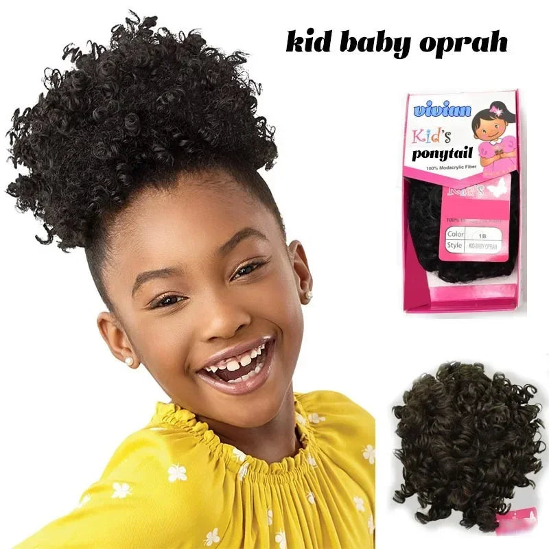 High Quality Curly Short Ponytails Kids Ponytail Hair Extension Water Wave Wavy Drawstring Curly Ponytail for Kid