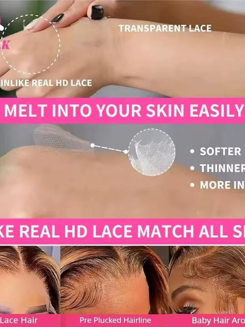 Ombre Honey Blonde 4/27 Highlight 5X5 13X4 Bone Straight Lace Front Wig Human Hair Pre Plucked with Baby Hair