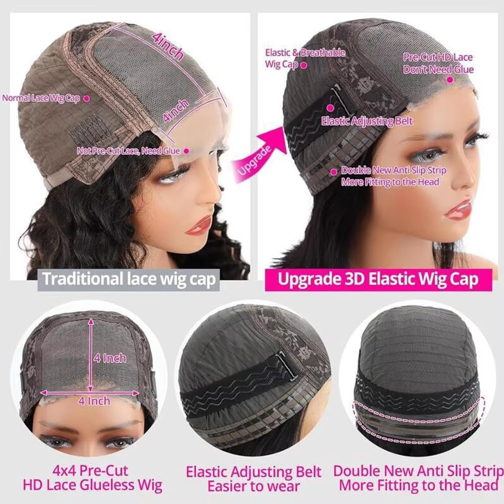 Wear and Go Glueless Wigs Human Hair Bob Straight Pre Cut Lace Front Wigs Human Hair Upgraded No Glue Lace Front Wigs for Women