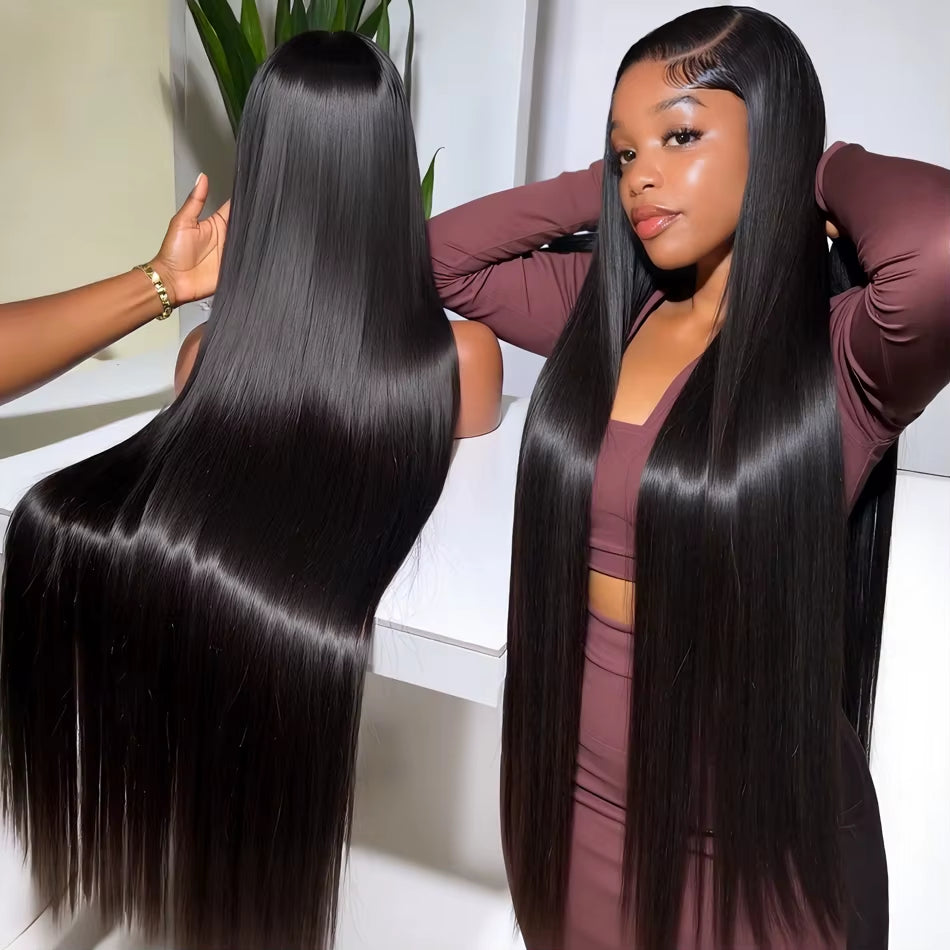 40 30Inches Bone Straight 250 Density 13X6 Lace Front 100% Human Hair Wig Brazilian 13X4 HD Lace Frontal Wigs for Women