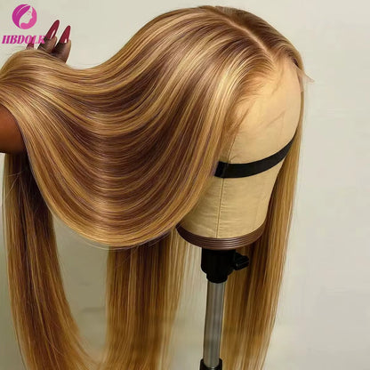 Ombre Honey Blonde 4/27 Highlight 5X5 13X4 Bone Straight Lace Front Wig Human Hair Pre Plucked with Baby Hair