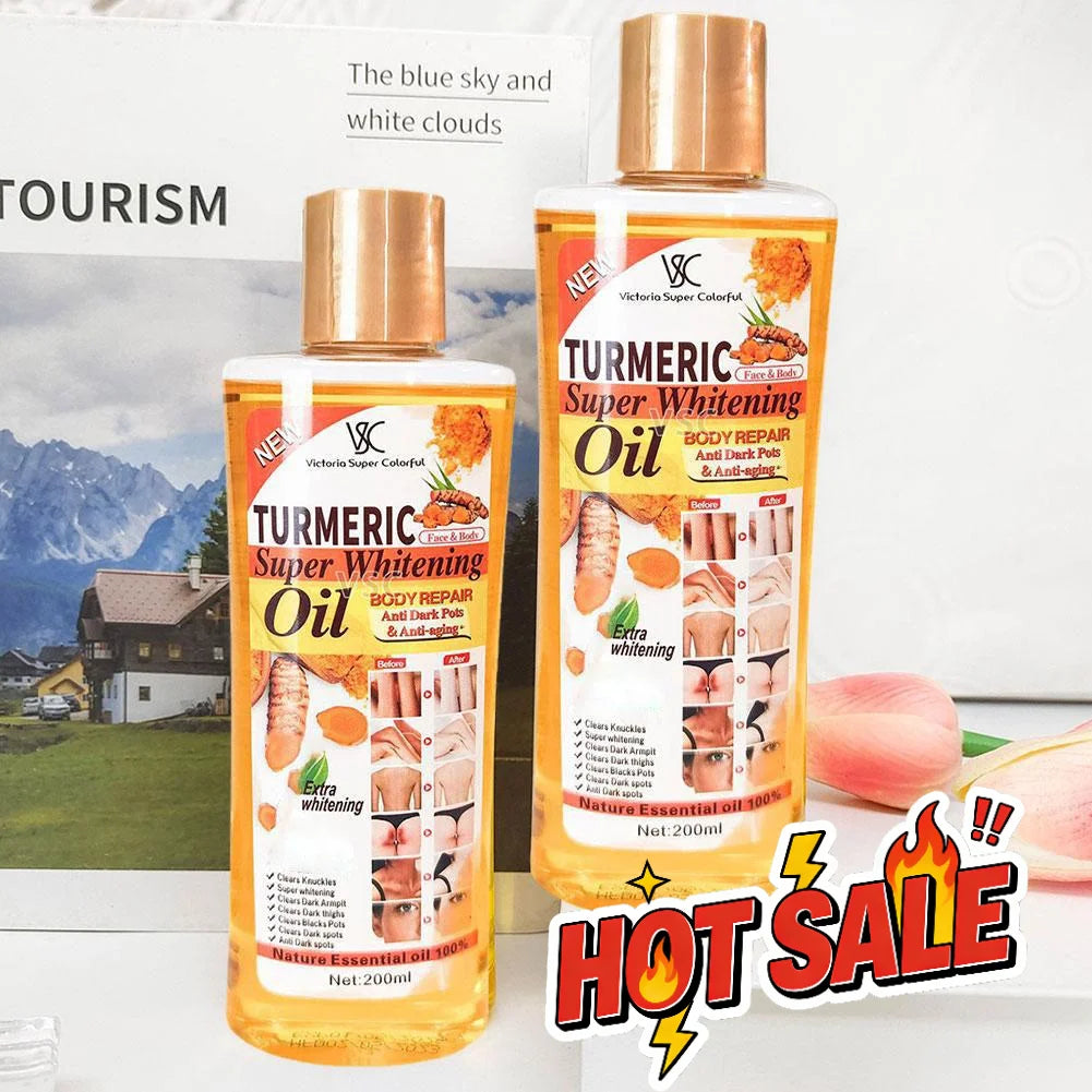 Turmeric Super Whitening Oil 200Ml | Anti-Dark Spots & Anti-Aging Body Repair Essential Oil with Wheat Germ & Sweet Almond Oil