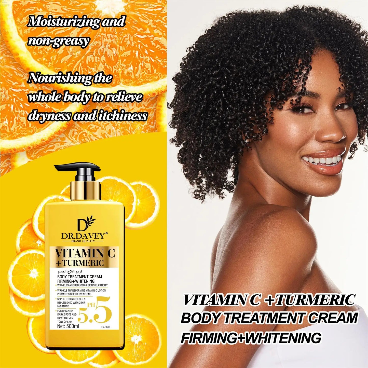 Vitamin C Natural Turmeric Brightening Body Lotion, Reduce Blemish, Acne, Smooth , Glowing & Hydration Cream, for All Skin Types