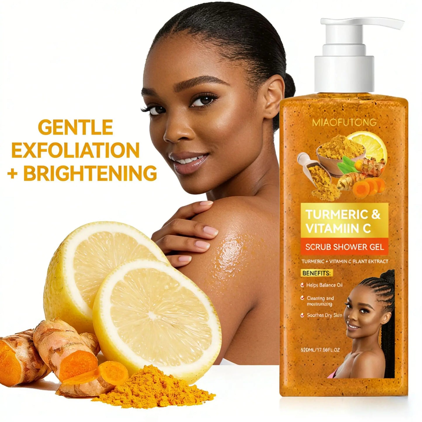 Turmeric Shower Gel 520Ml Body Scrub Cleansing Exfoliating Moisturizing Brightening Body Wash