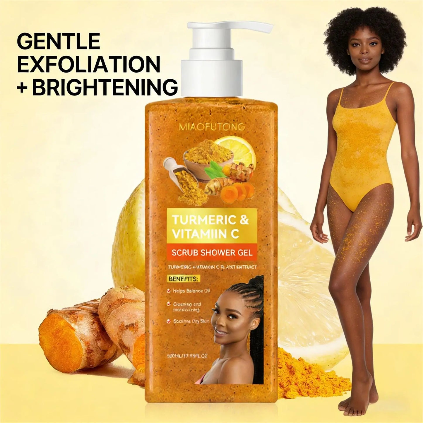 Turmeric Shower Gel 520Ml Body Scrub Cleansing Exfoliating Moisturizing Brightening Body Wash
