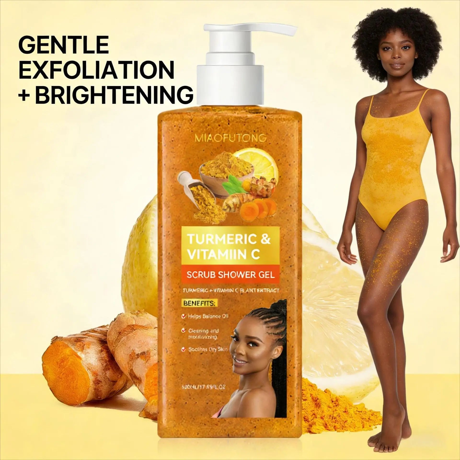 Turmeric Shower Gel 520Ml Body Scrub Cleansing Exfoliating Moisturizing Brightening Body Wash
