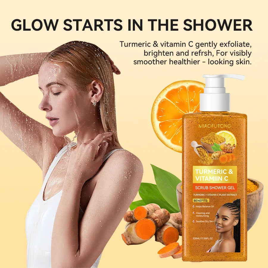 Turmeric Shower Gel 520Ml Body Scrub Cleansing Exfoliating Moisturizing Brightening Body Wash