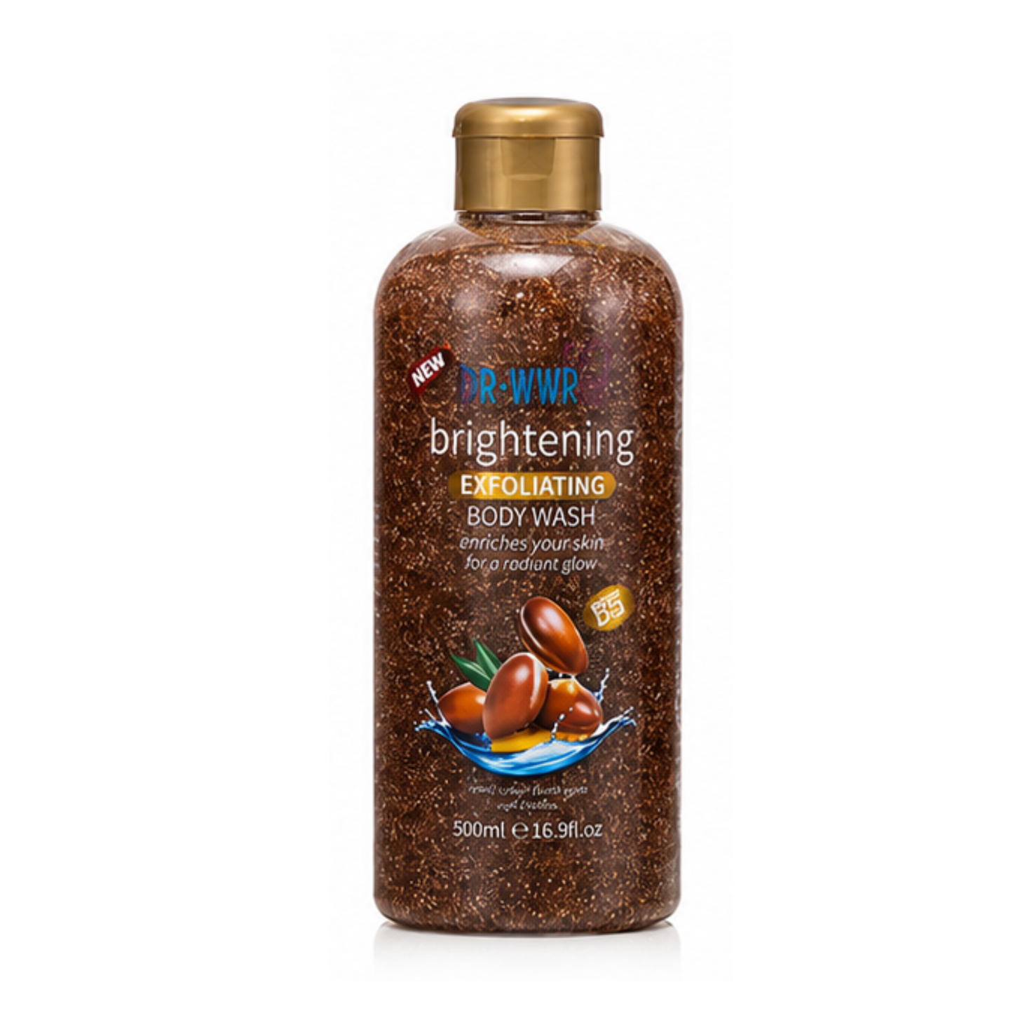 Dr. WU brightening exfoliating body wash bottle on a white background