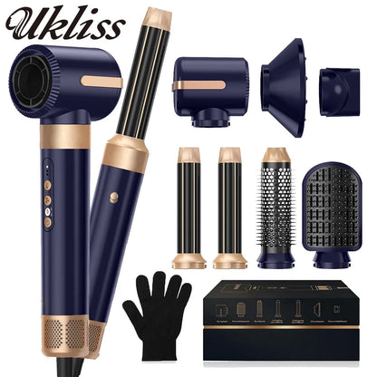 Hair Dryer Brush 7 in 1, Air Styler Set with Curling Iron, round Brush, Straightener for Women