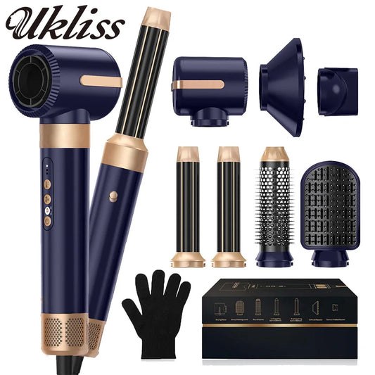 Hair Dryer Brush 7 in 1, Air Styler Set with Curling Iron, round Brush, Straightener for Women