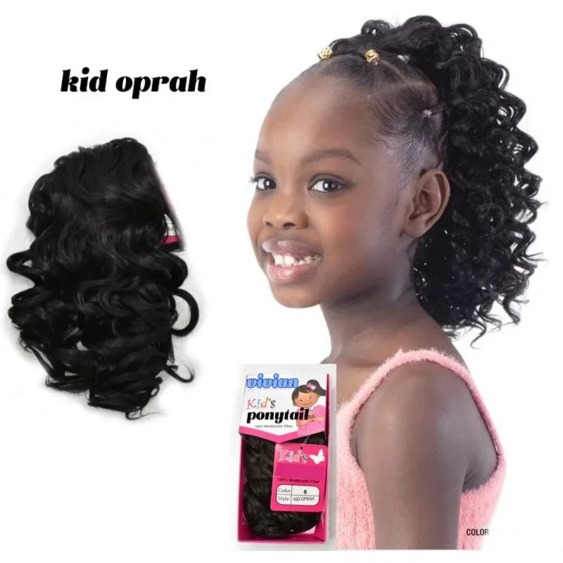 High Quality Curly Short Ponytails Kids Ponytail Hair Extension Water Wave Wavy Drawstring Curly Ponytail for Kid