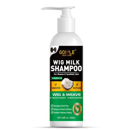 Natural Coconut Oil Wig Milk Shampoo Smooth Repair Moisturizes Frizzy Hair for Wigs Wave 2 in 1 Wig Wash Care Product