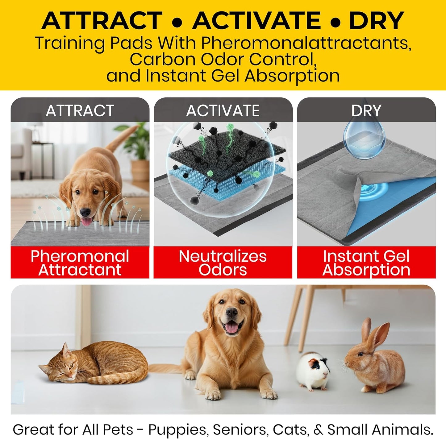 Activated Carbon Dog Pee Pads - Ultimate Odor Control & Absorption for Effortless Puppy Training - 100 Count