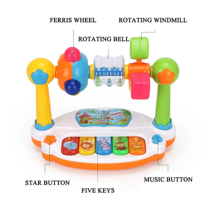 Baby Toys Drum Piano Keys Musical Instrument Kids Toys Rotating Keyboard with Lights Sound Toddlers Educational Christmas Gifts