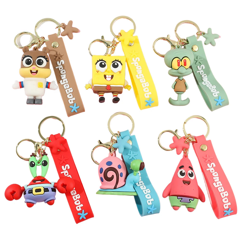 Anime Spongebob Squarepants Keychain Patrick Star Krabs Gary Sandy Kawaii Toys Keychain Christmas Gift Bag Birthday Gift for Kid