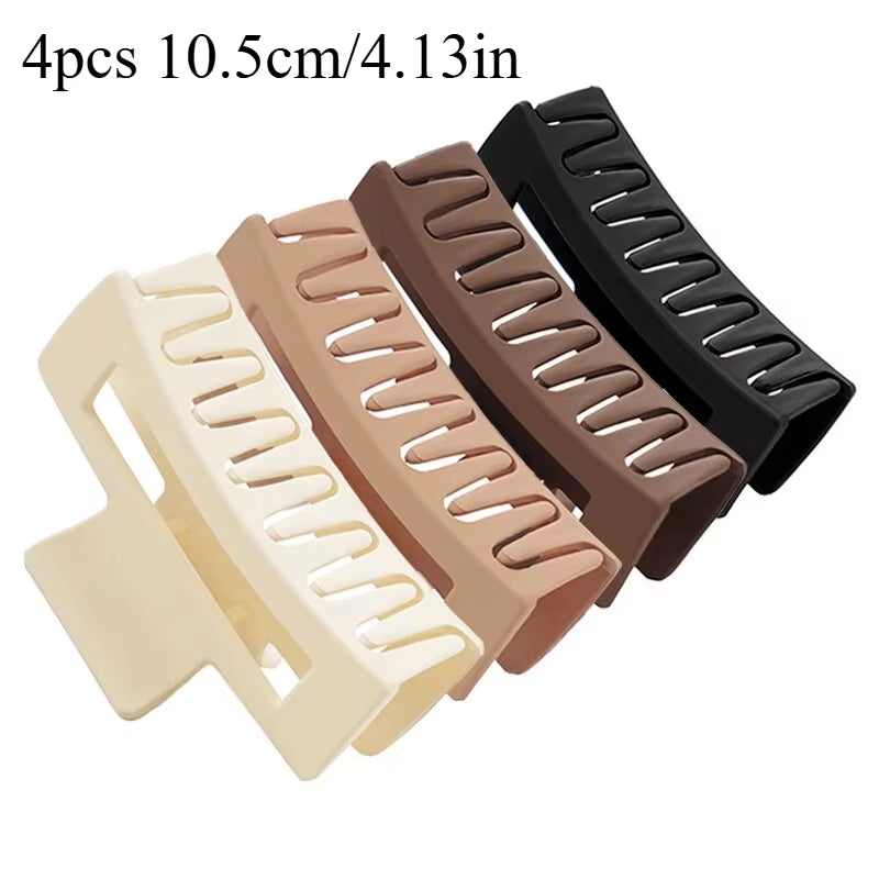 Stylish 4-Piece Set of Non-Slip Coffee and Black Claw Clips - Trendy Hair Accessories for Women and Girls