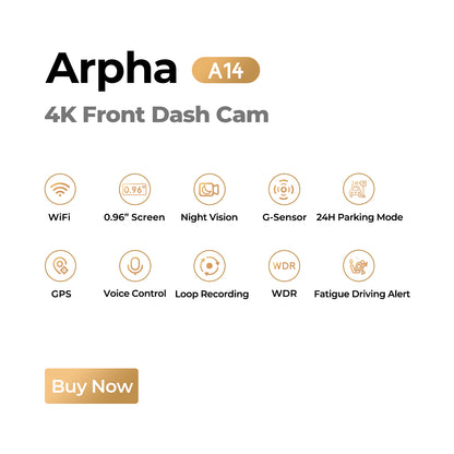 Capture Every Moment with the ARPHA A14 4K Wi-Fi Dash Cam - Parking Mode, G-Sensor & GPS for Ultimate Safety