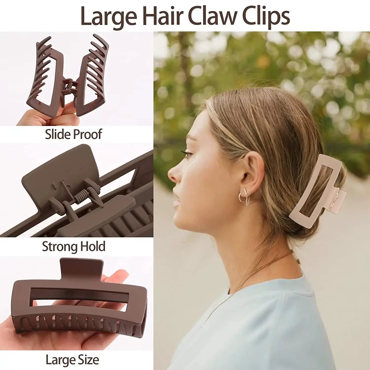 Stylish 4-Piece Set of Non-Slip Coffee and Black Claw Clips - Trendy Hair Accessories for Women and Girls
