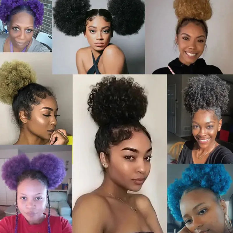 Large African Synthetic Fluffy Bundles Short Ponytail, 10 Inches, Short Curly Straight Accessories with 2 Clips