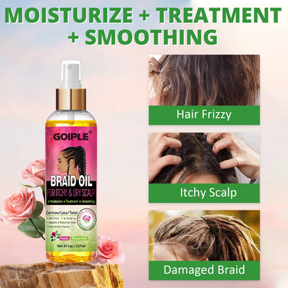 Natural Rose Extract Braid Oil for Itchy Dry Scalp Cornrow Locs Twist Add Shine Smoothes Moisturizes Hair Care Oil
