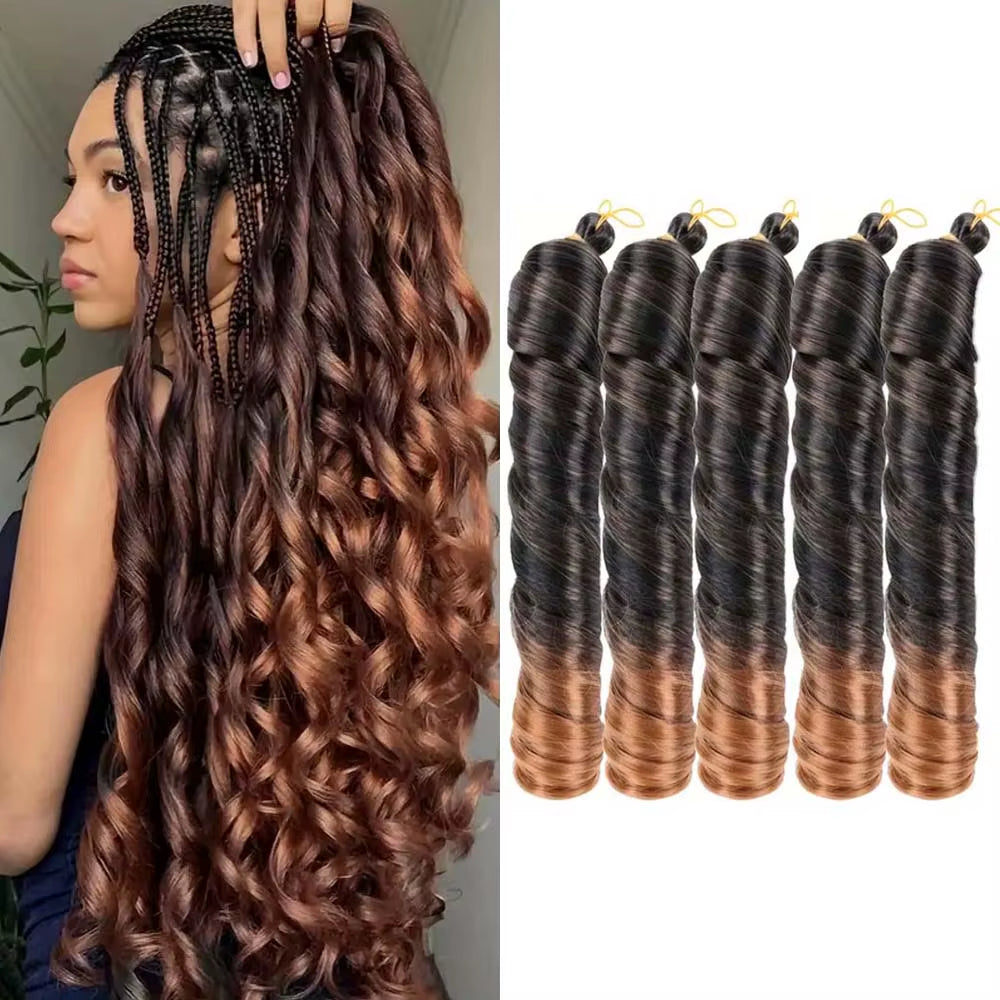 Elevate Your Style with 24-Inch Synthetic French Curls Crochet Hair - Pre-Stretched Loose Wave Braiding Hair in Ombre Colors